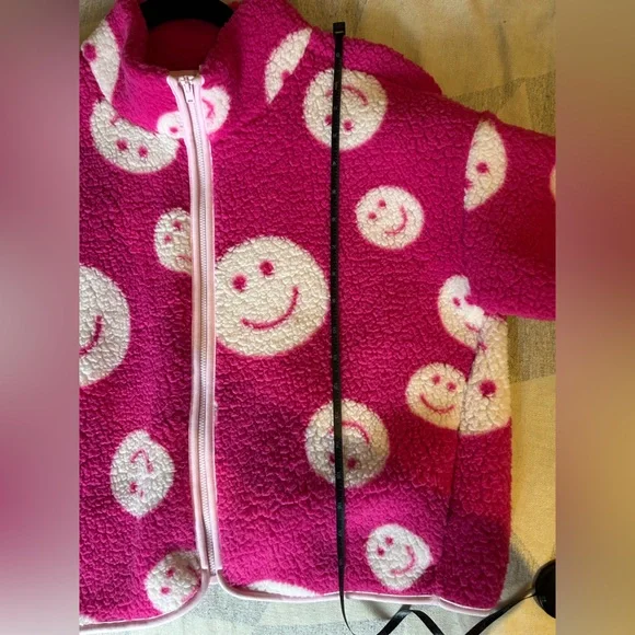 NWOT Old Navy Pink Smiley Face Kids Puffer Jacket - Picture 5 of 6